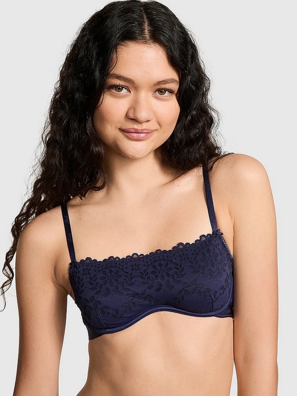 VICTORIA SECERT PINK EYELET WINK SCOOP BRA NAVY SIZES XL (NEW WITH TAGS) A4